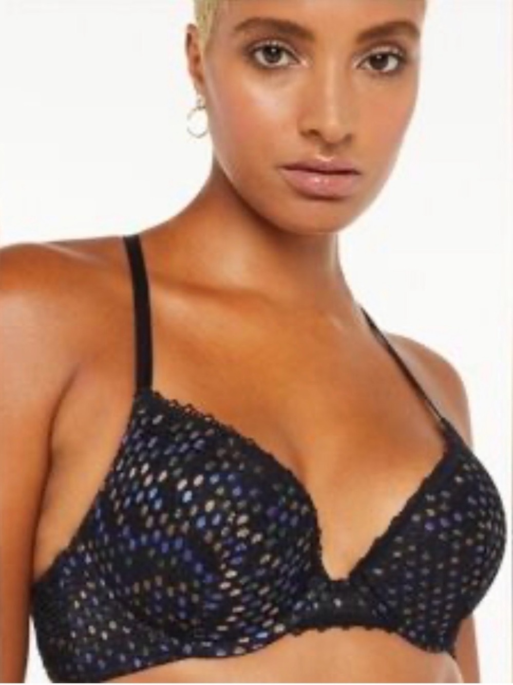 Savage X Fenty Disco Black Lace Push Up Bra with Iridescent Mesh